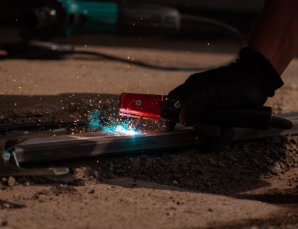 Close-up of welding with sparks and glowing metal