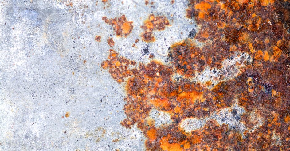 Rust and corrosion on a weathered metal surface