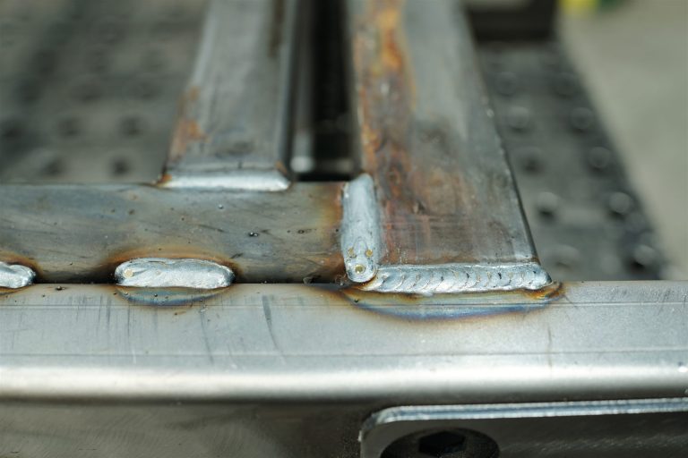 Close-up of a finished weld on fabricated metal
