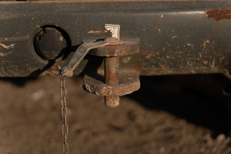 Close-up of a trailer hitch receiver and coupler